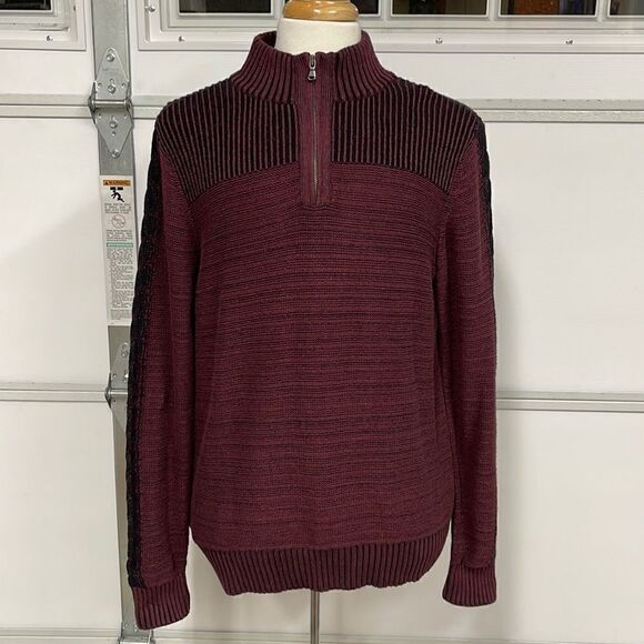 Rock & Republic Dark Crimson 1/4 Zip Sweater, SZ L - Picture 1 of 5